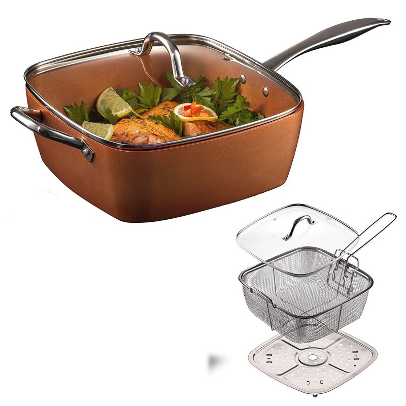 4PCS / Set Copper Square Pan Induction Chef With G...