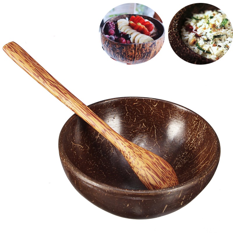 Natural Coconut Shell Bowl and Spoon Handmade Hand...