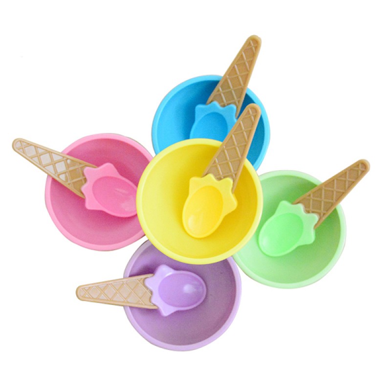 Plastic Children Ice Cream Waffle Cone Bowls Spoon...