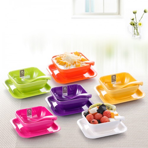 Colorful Melamine Tableware Solid Dessert Dish Dessert Bowl Spoon Suit