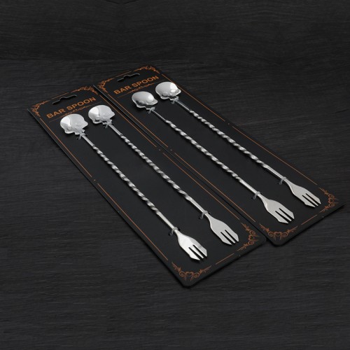 Multifunction Stainless Steel Skull Shape Long Handle Spoon Dessert Cake Forks Double Two Uses