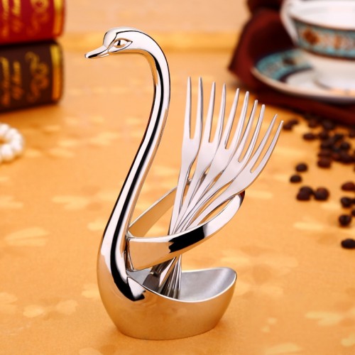 5 PCS Fruit Fork + Swan Shape Design Knife Fruit Food Dinnerware Base Holder Elegant Kitchen Tableware Set